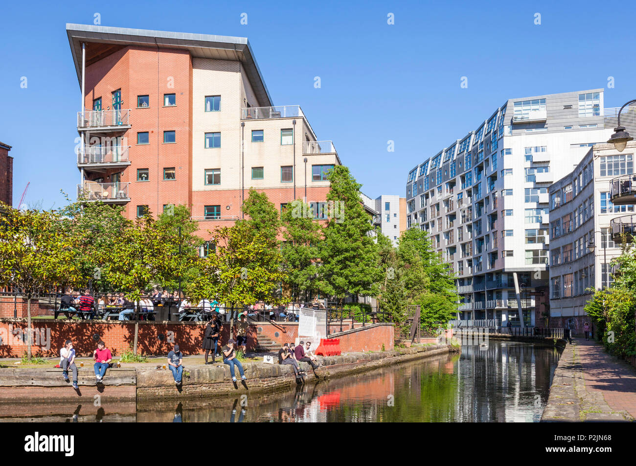 England Manchester England greater Manchester City centre city center and bridgewater canal manchester uk Stock Photo