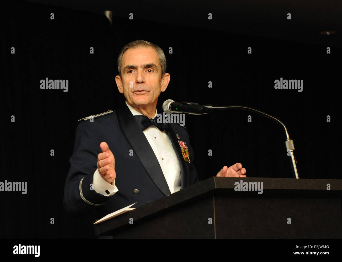 Retired Col. Leon Ellis delivers gives remarks as the guest speaker during the Keesler Air Force Ball at the Imperial Palace Casino Sept. 24, 2016, Biloxi, Miss. The event was sponsored by the Air Force Association John C. Stennis Chapter #332 to celebrate the Air Force’s 69th birthday and the base’s 75th anniversary. Ellis served in the Air Force for 25 years and is a Purple Heart recipient. (U.S. Air Force photo by Kemberly Groue/Released) Stock Photo