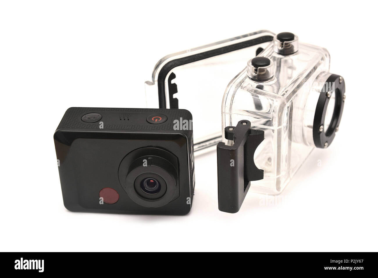 action camera with waterproof case isolated on white Stock Photo