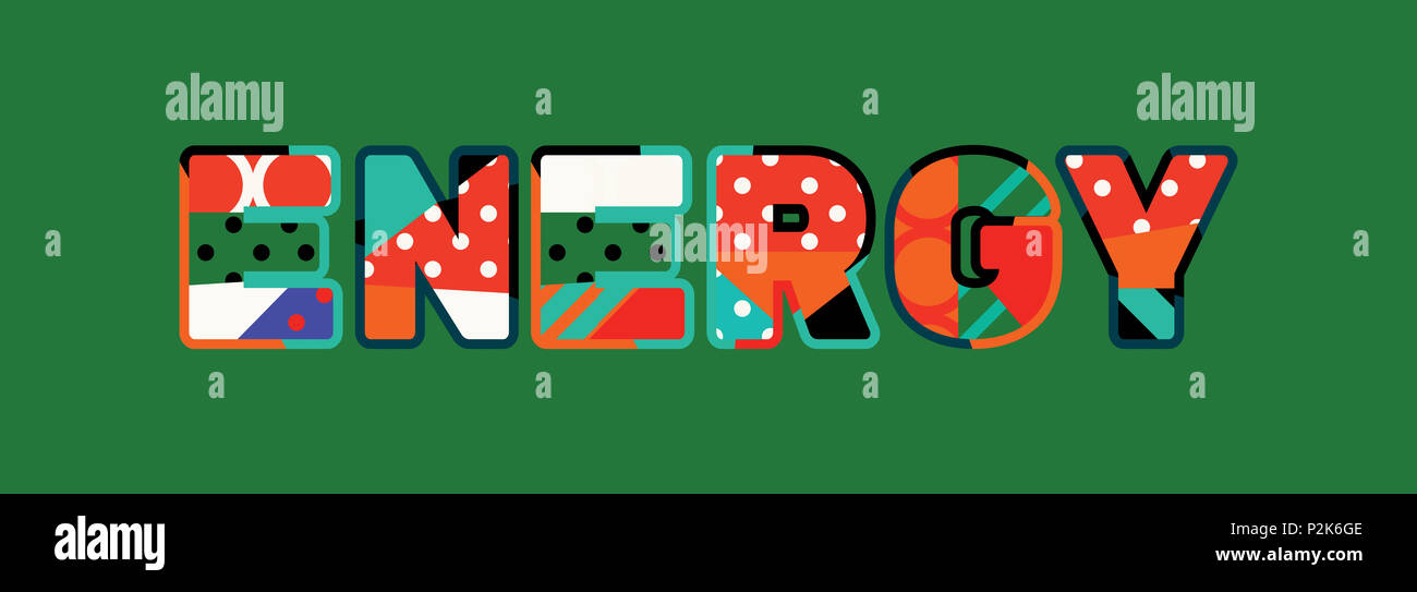 The word ENERGY concept written in colorful abstract typography. Stock Photo