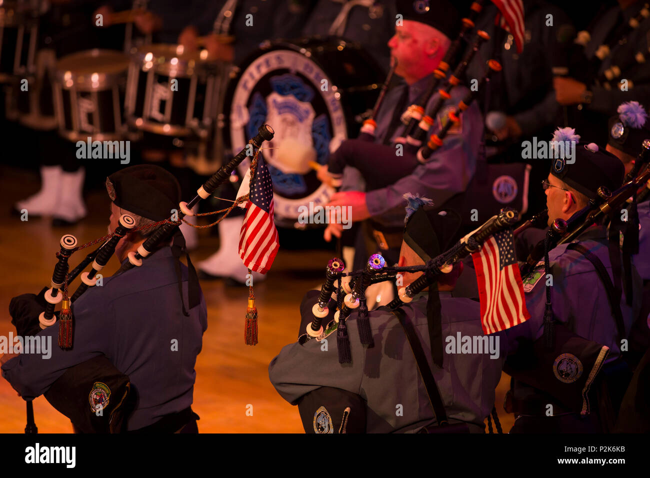 Members of the Bergen County Police Pipes and Drums perform in the 15th