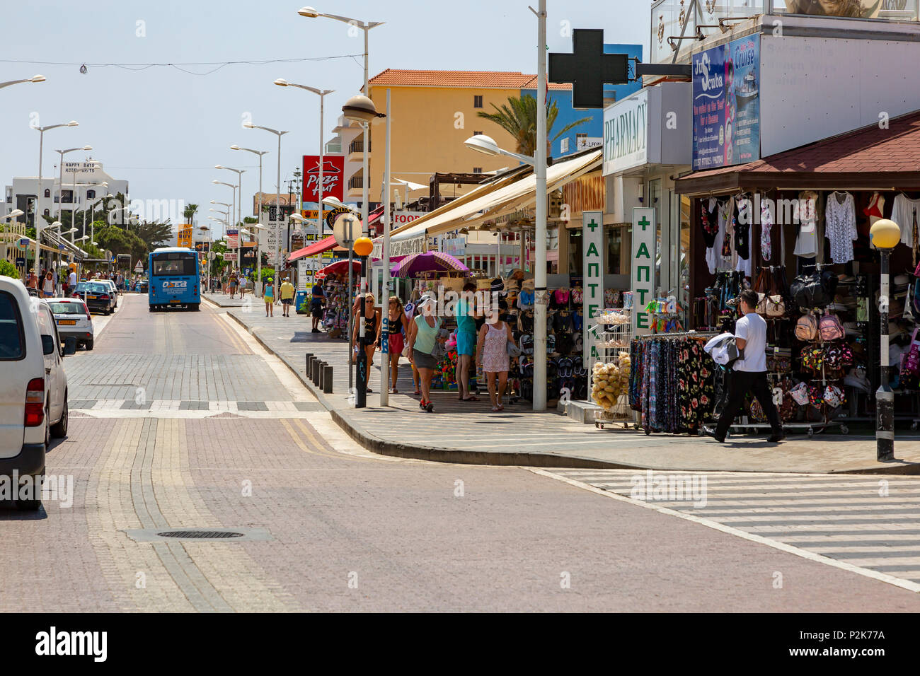 Main shopping street in Protaras tourist resort, Cyprus Stock Photo Alamy