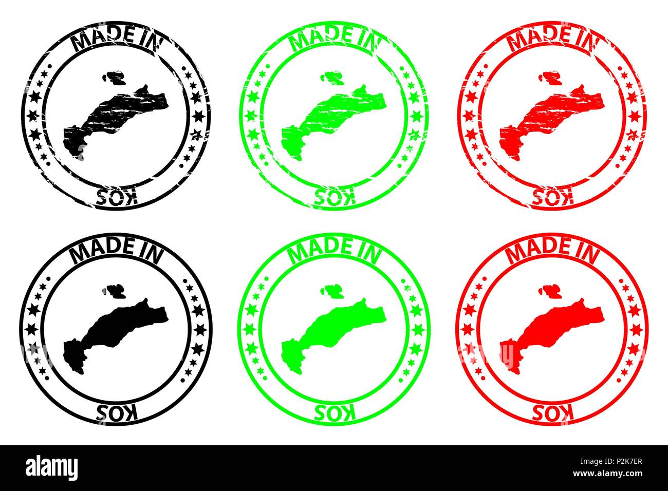 Made in Kos - rubber stamp - vector, Kos(Cos) map pattern - black, green and red Stock Vector