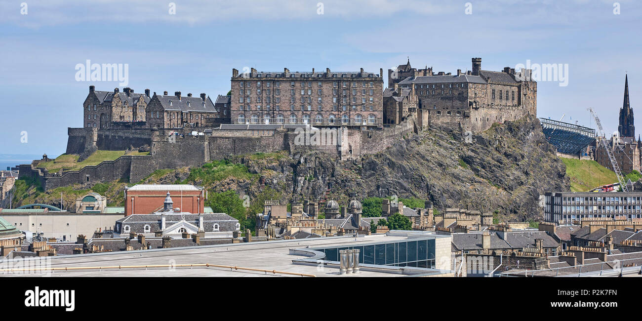 Unusual Rooftop view of Edinburgh Castle, Central Scotland, UK Stock Photo