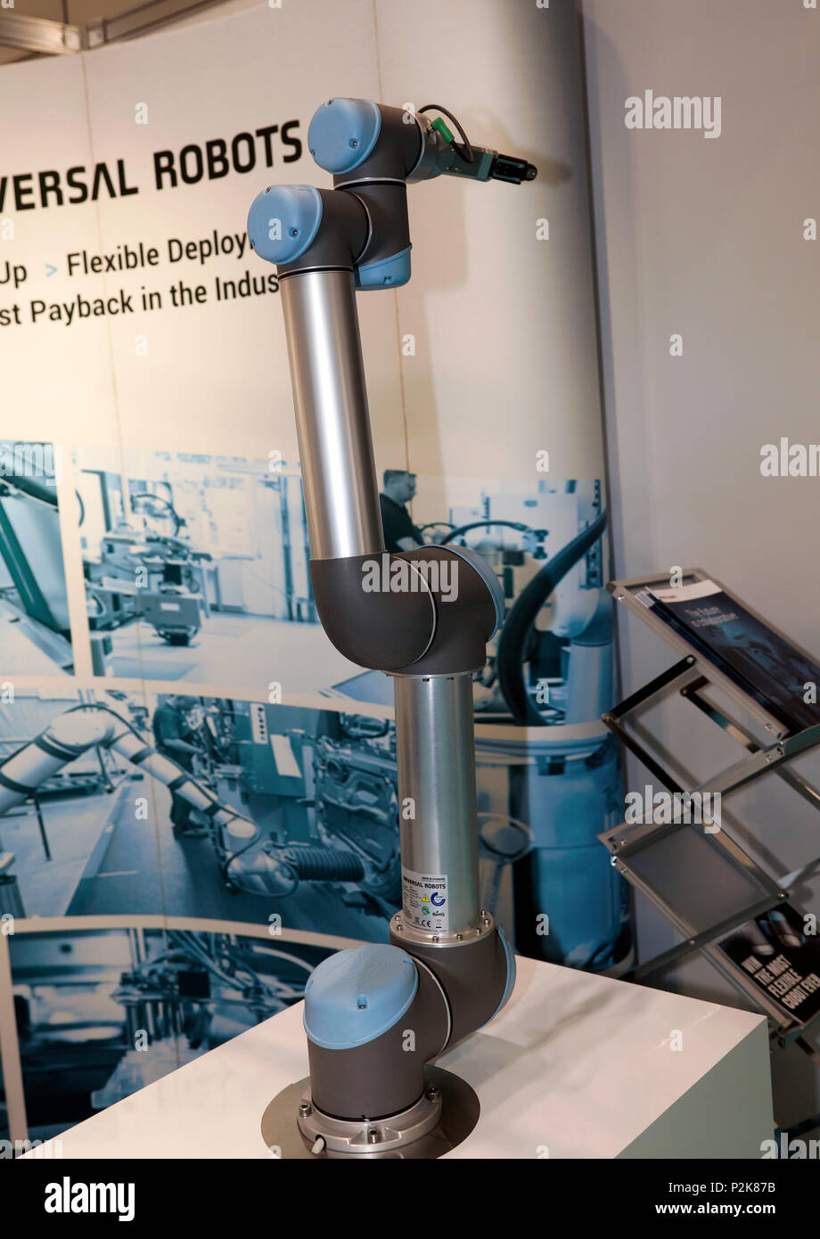 Universal Robots, cobot UR5, a flexible industrial collaborative robot arm,  being demonstrated at the AI Summit, ExCel London Stock Photo - Alamy