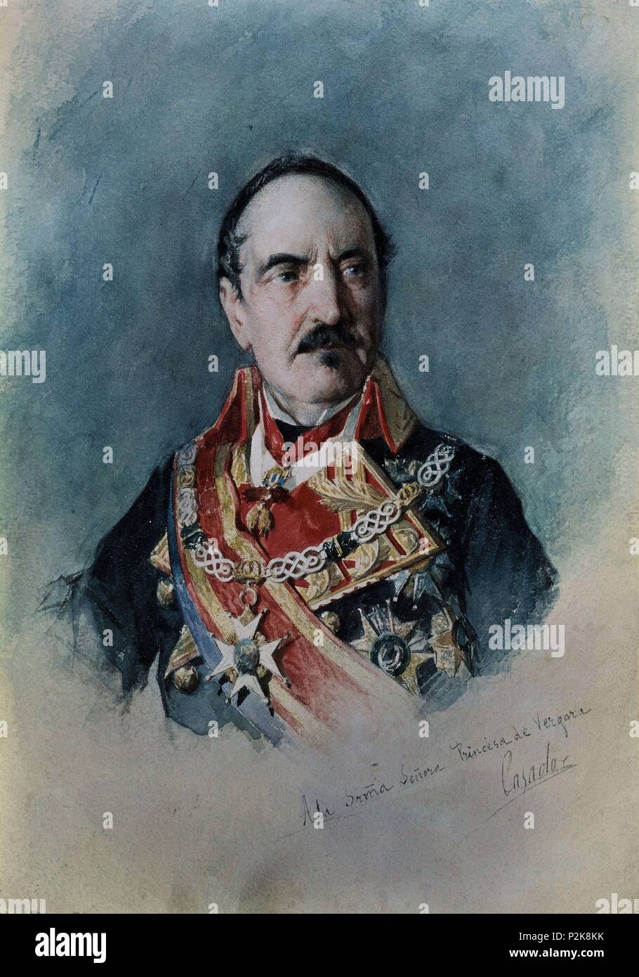 'The General Baldomero Espartero, Prince of Vergara', 1872, Watercolor on paper, 22,5 x 29,5 cm. Author: José Casado del Alisal (c. 1830-1886). Location: MUSEO ROMANTICO-PINTURA, MADRID, SPAIN. Stock Photo