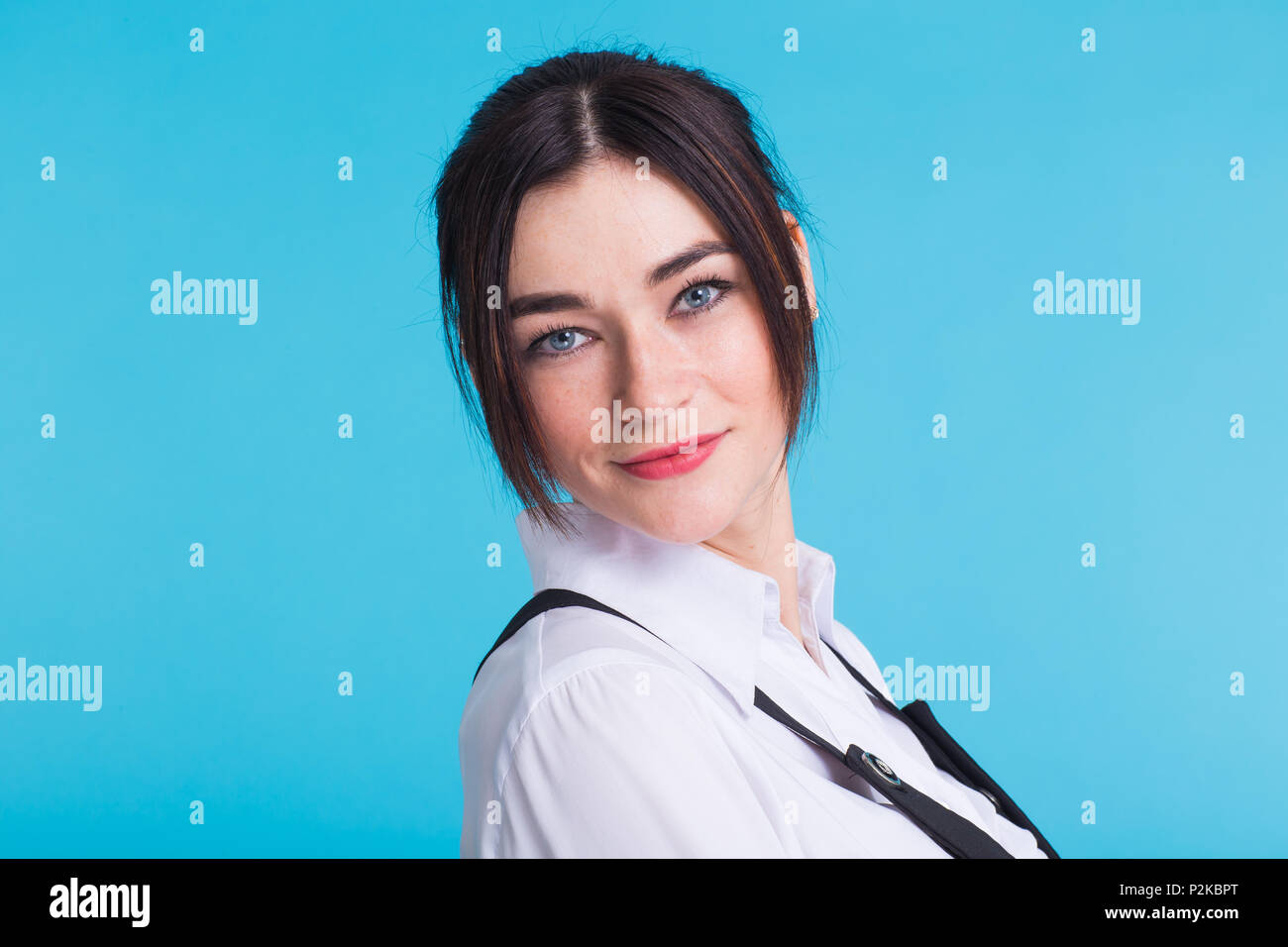 Portrait of young beautiful cute cheerful student girl smiling looking ...