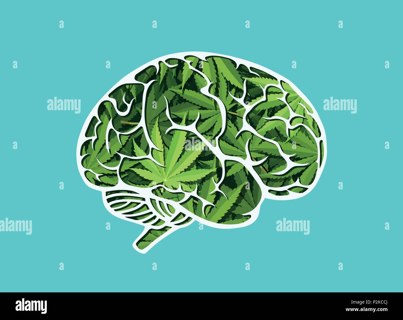 Vector of a human brain made of marijuana leaves Stock Vector