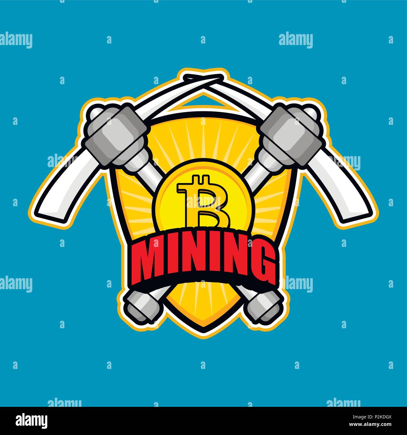 Mining Bitcoin emblem. Pick Cryptocurrency sign. Extraction of Crypto currency symbol. Vector illustration Stock Vector