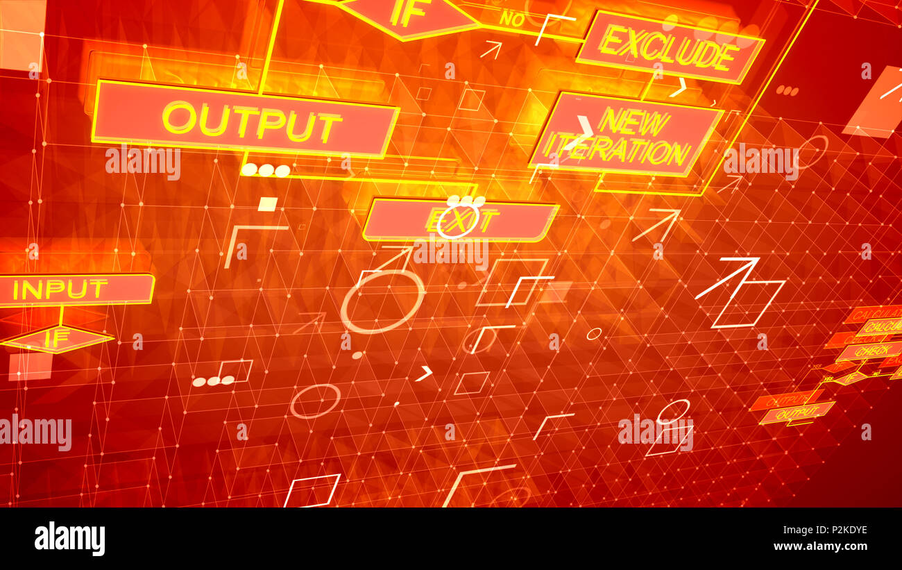 A wonderful 3d rendering of modern algorithms located askew on several ...