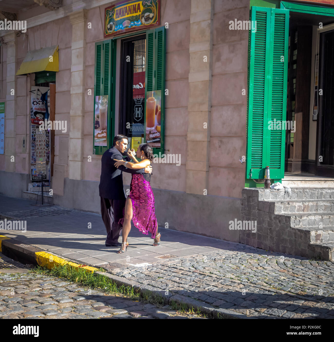 Tango dancers at La Boca neighborhood - Buenos Aires, Argentina Stock Photo