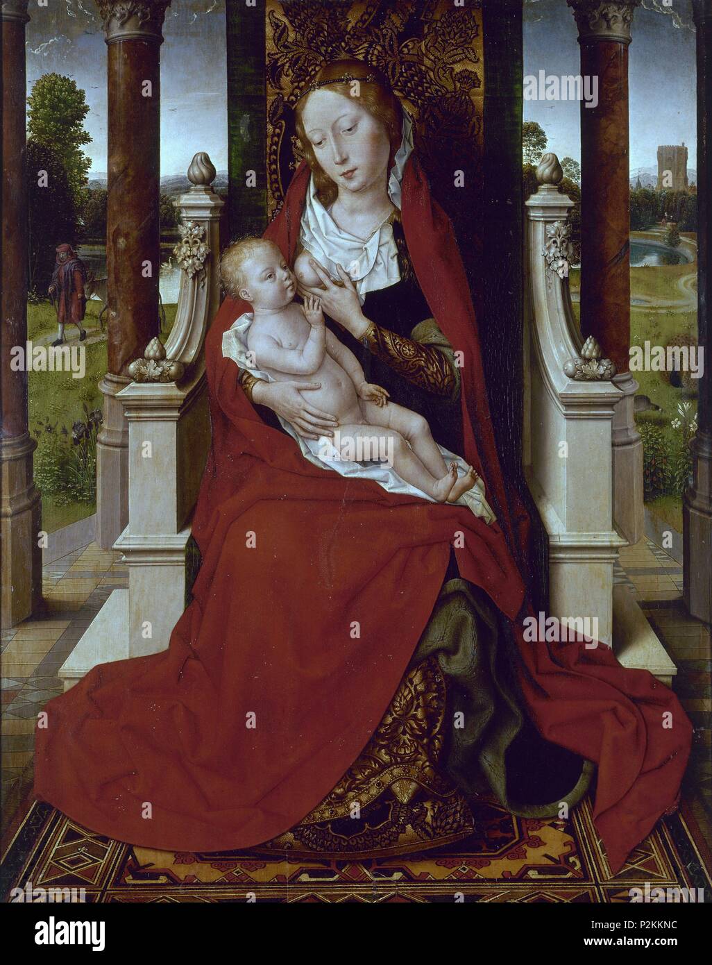 'The Virgin and Child on a Throne', 1492-1494, Oil on panel, 77,6 x 61,1 cm. Author: Hans Memling (c. 1433-1494). Location: CATEDRAL-CAPILLA REAL-INTERIOR, GRANADA, SPAIN. Also known as: VIRGEN DE LA SILLA. Stock Photo