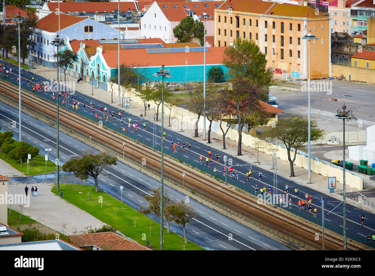 Marathon on the Avenida Brasilia, Lisbon, Portugal Stock Photo