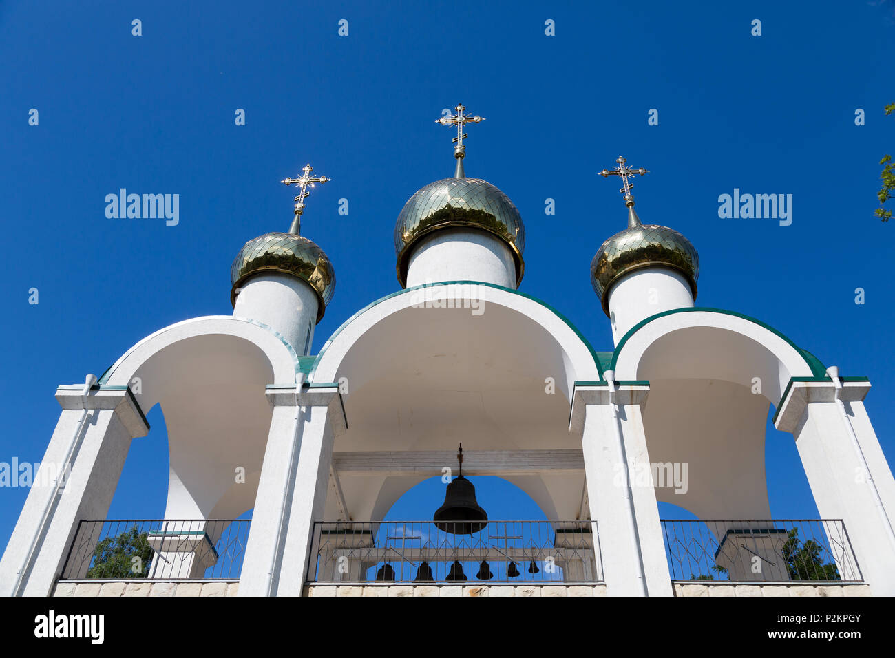25.08.2016, Tiraspol, Transnistria, Moldova - The renovated bell tower of the Russian Orthodox Heart Jesus Church. Transnistria is a repulsive Moldova Stock Photo