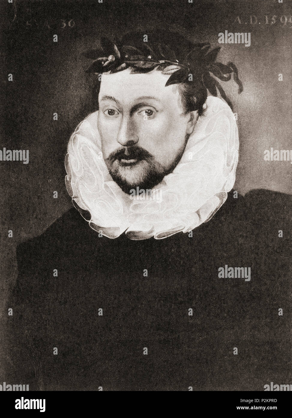 Michael Drayton, 1563 – 1631.  English poet during the Elizabethan era.  From Shakespeare The Player, published 1916 Stock Photo