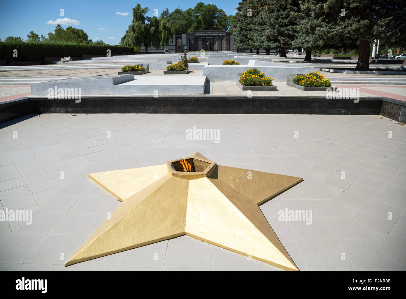 25.08.2016, Tiraspol, Transnistria, Moldova - (Eternal Flame in the form of a Sovietstern) in the center of the city, which was originally established Stock Photo