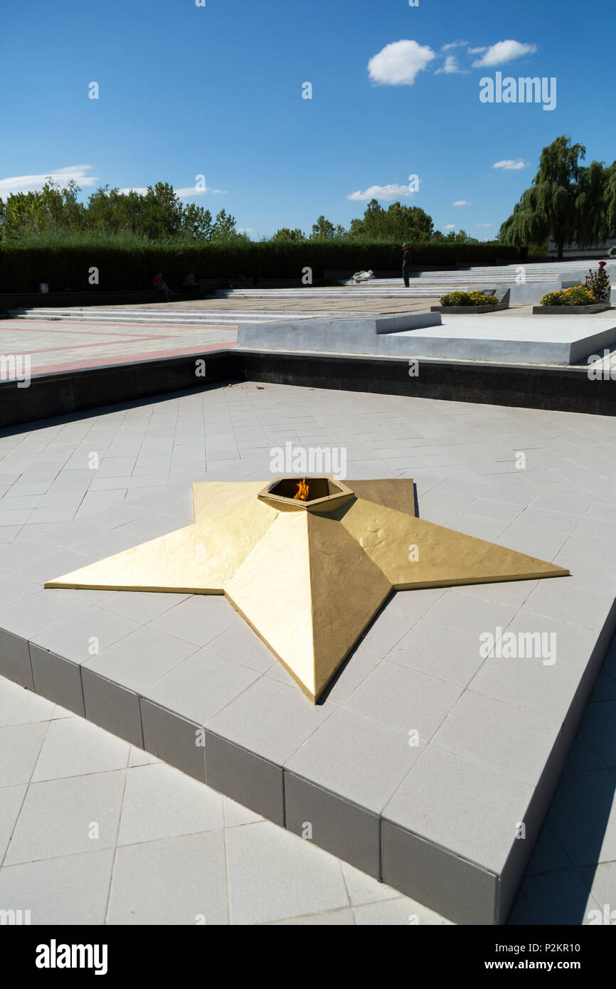 25.08.2016, Tiraspol, Transnistria, Moldova - (Eternal Flame in the form of a Sovietstern) in the center of the city, which was originally established Stock Photo