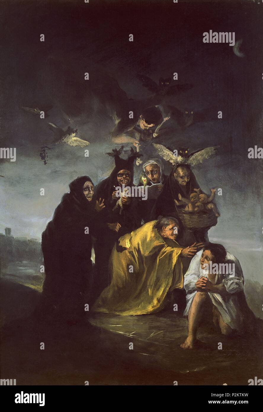 Spanish school. Witches' scene or Scene of an exorcism. Escena de brujas o Escena de exorcismo. 1797/98. 45x 32 cm.. Madrid, Lazaro Galdiano museum. Author: Francisco de Goya (1746-1828). Location: MUSEO LAZARO GALDIANO-COLECCION, MADRID, SPAIN. Stock Photo