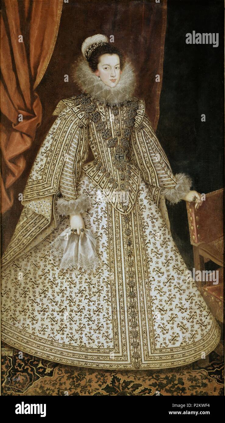 'Isabel of Bourbon, future Queen of Spain', ca. 1620, Oil on canvas, 201 cm x 115 cm, P07124. Author: Rodrigo de Villandrando (1588-1622). Location: MUSEO DEL PRADO-PINTURA, MADRID, SPAIN. Stock Photo
