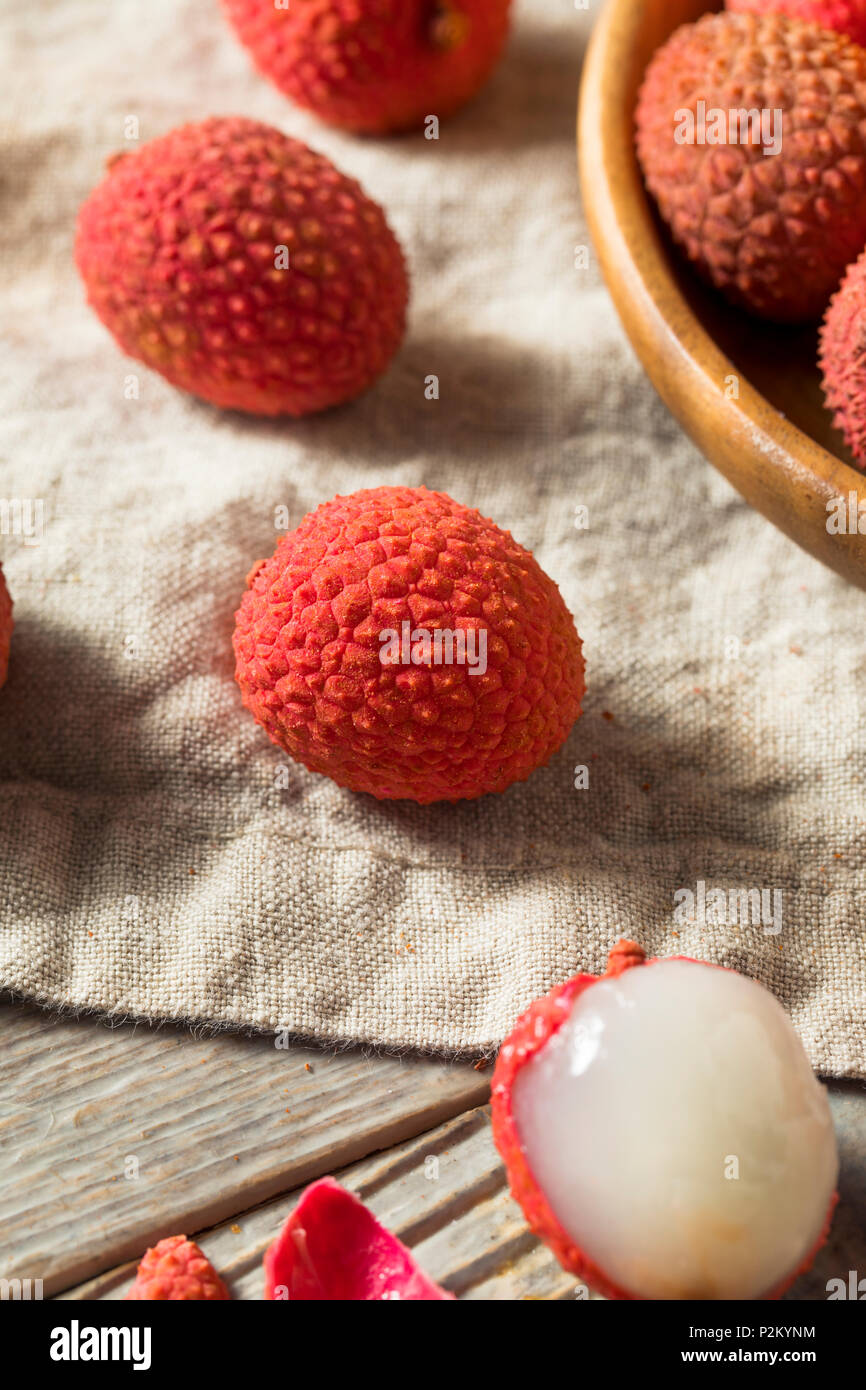 Raw Red Organic Lychee Fruit Ready to Eat Stock Photo