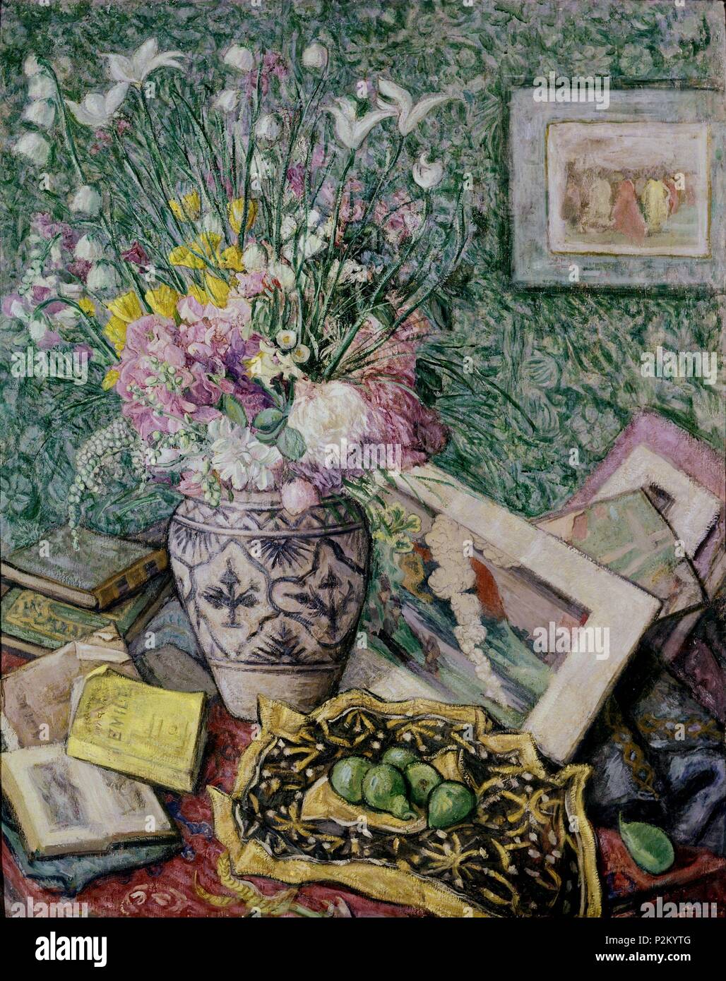 'Flower Vase', 20th century, Oil on canvas. Author: Juan de Echevarría (1875-1931). Location: MUSEUM OF FINE ARTS, BILBAO, BISCAY, SPAIN. Stock Photo