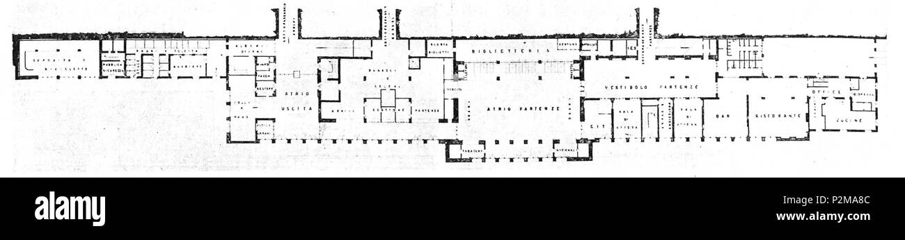 Italiano: Stazione ferroviaria di Verona Porta Nuova, pianta del fabbricato  viaggiatori al piano del piazzale esterno . 1954. Anonymous 70 Pianta FV  Verona PN piano del piazzale esterno Stock Photo - Alamy