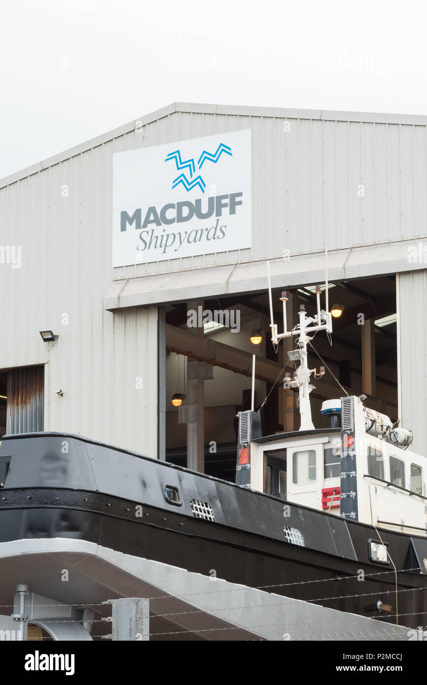 MacDuff shipyard, Buckie, Moray, Scotland, UK Stock Photo