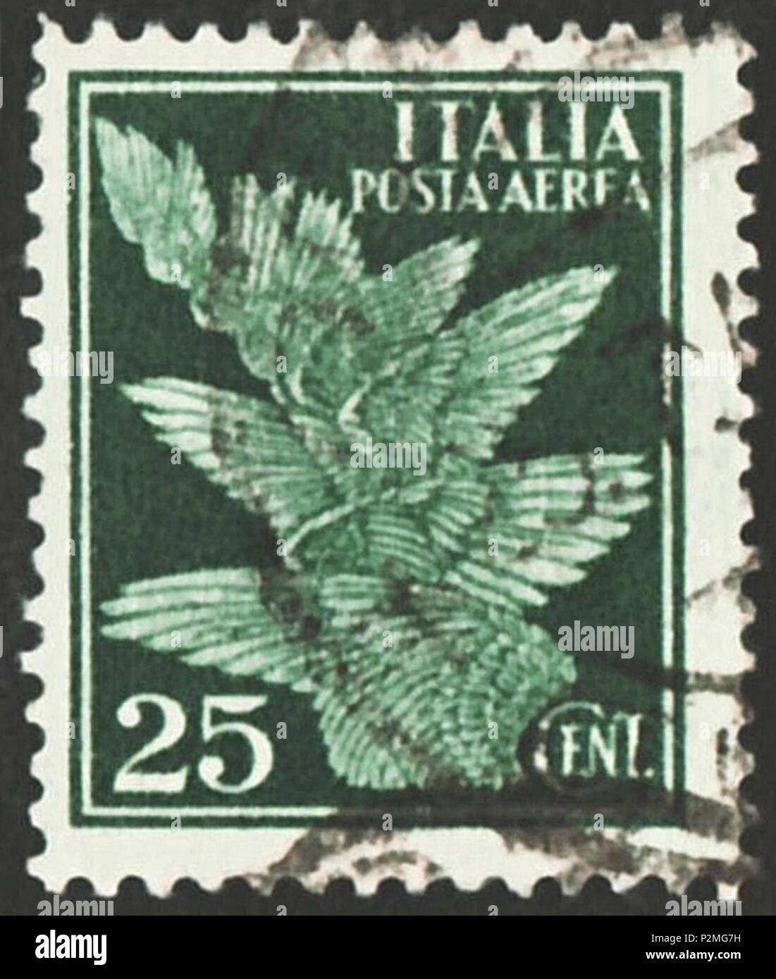 Stamp of the Kingdom of Italy; 1932; airmail stamp of the issue  'Allegorical subjects'; drawing of a composition of several wings forming a  wide opened, curved line; postmarked Stamp: Michel: No.