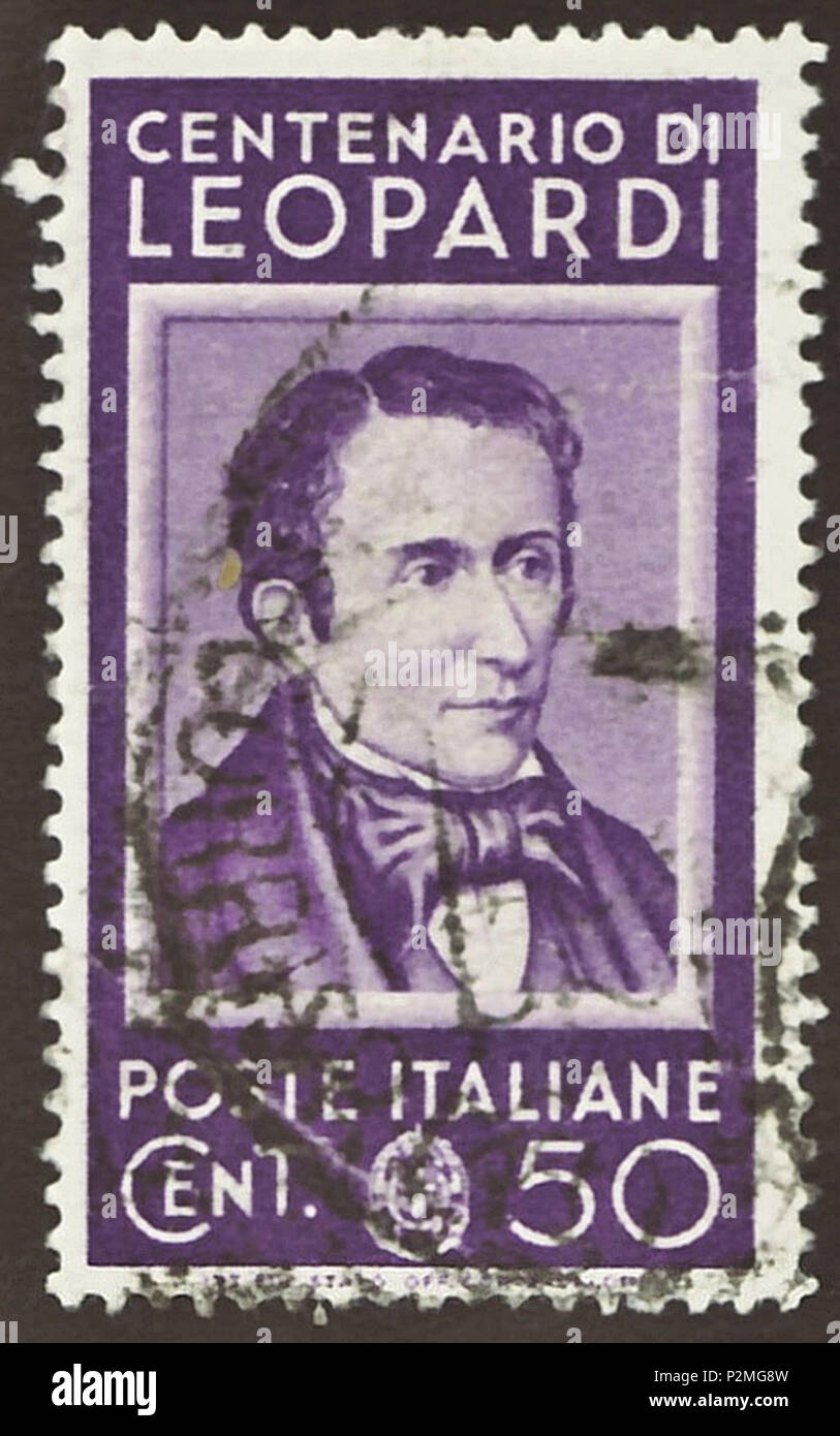 Stamp Of The Kingdom Of Italy 1937 Commemorative Stamp Of The Issue Famous Italian People Framed Portrait Of Giacomo Leopardi Postmarked Stamp Michel No 595 Yvert Tellier No 410 Scott Stamp Of The Kingdom Of Italy 1937 Commemorative Stamp Of The Issue Famous Italian People Framed Portrait Of Giacomo Leopardi Postmarked Stamp Michel No 595 Yvert Tellier No 410 Scott