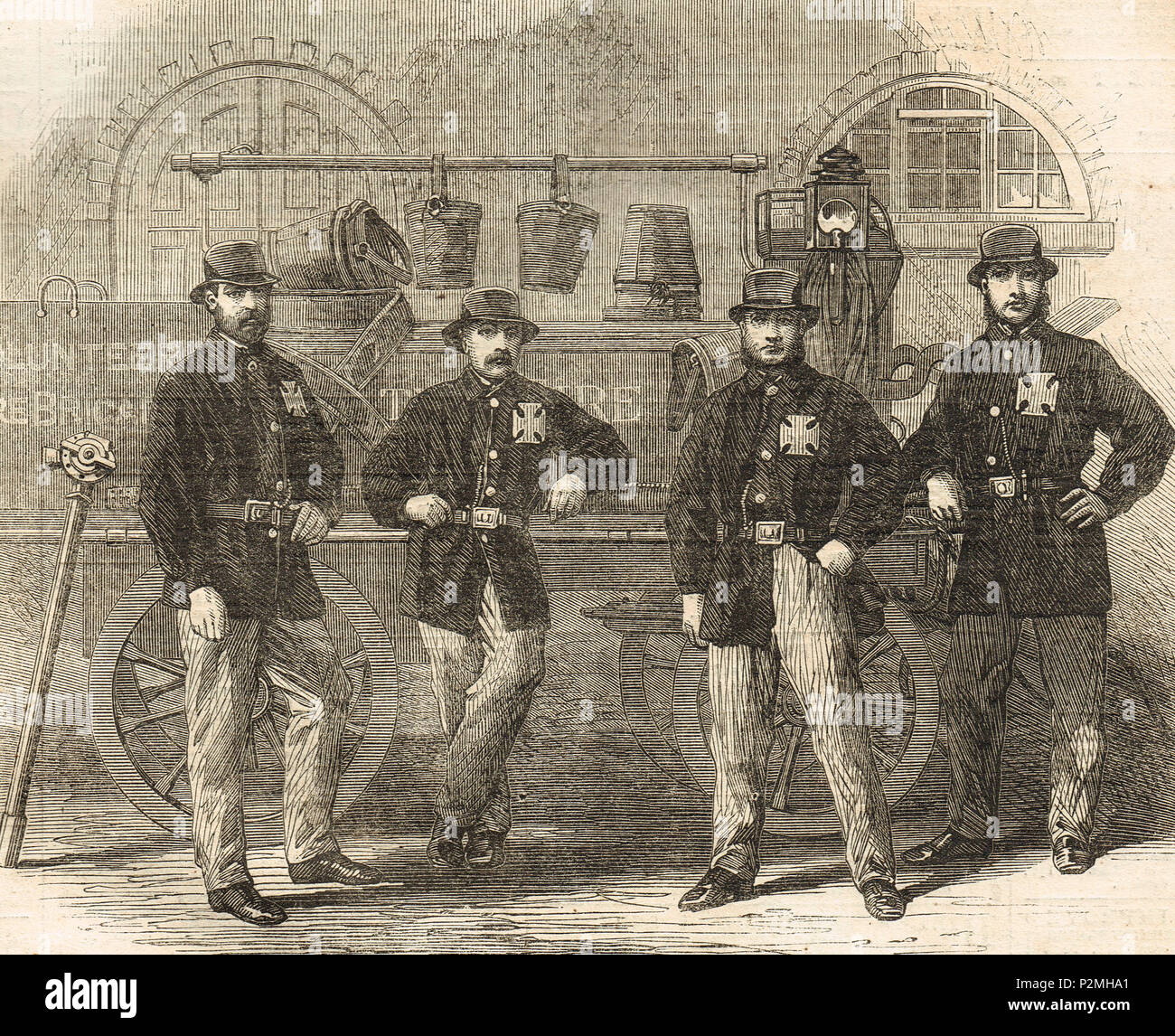Members of the Coventry Volunteer Fire Brigade, 1862 Stock Photo
