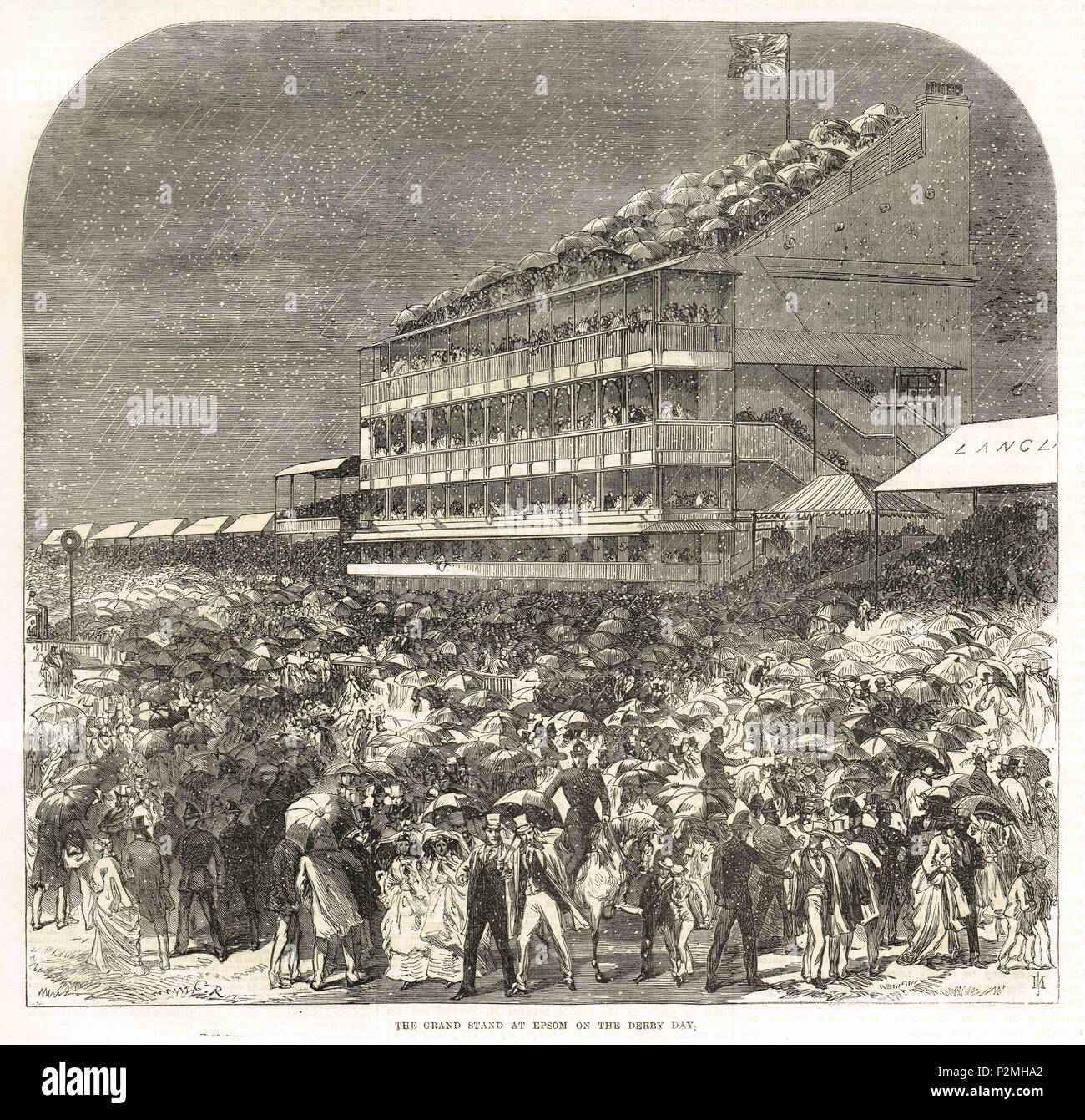 The Grandstand at Epsom on Derby day, 22 May 1867 Stock Photo