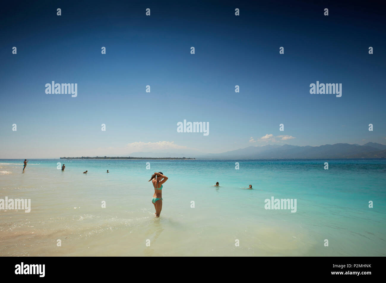 Beach with view of Lombok, Gili Trawangan, Lombok, Indonesia Stock Photo