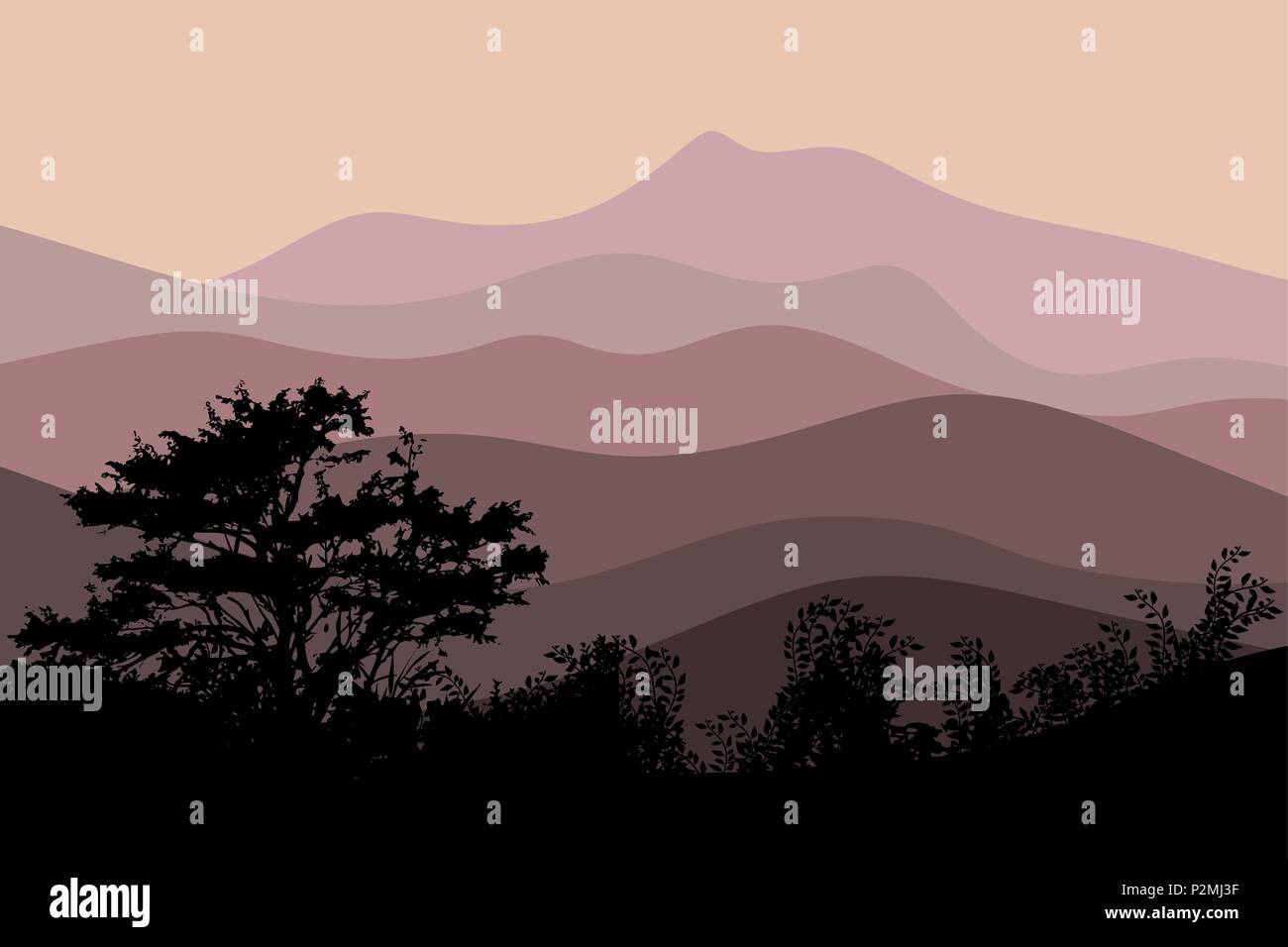 Background with landscape with mountains. Vector illustration Stock ...