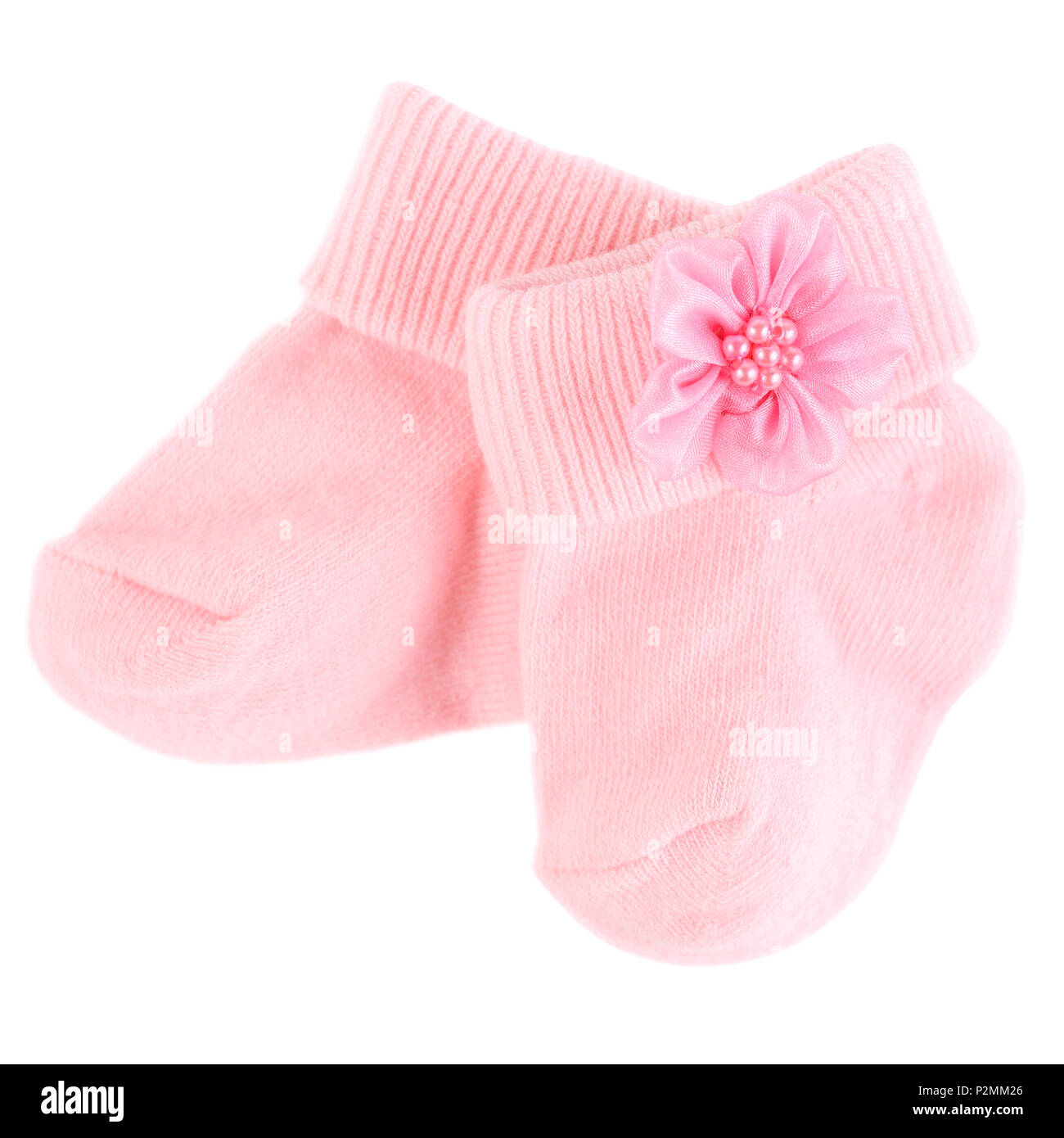 Pair of pink baby girl socks isolated over a white background Stock ...