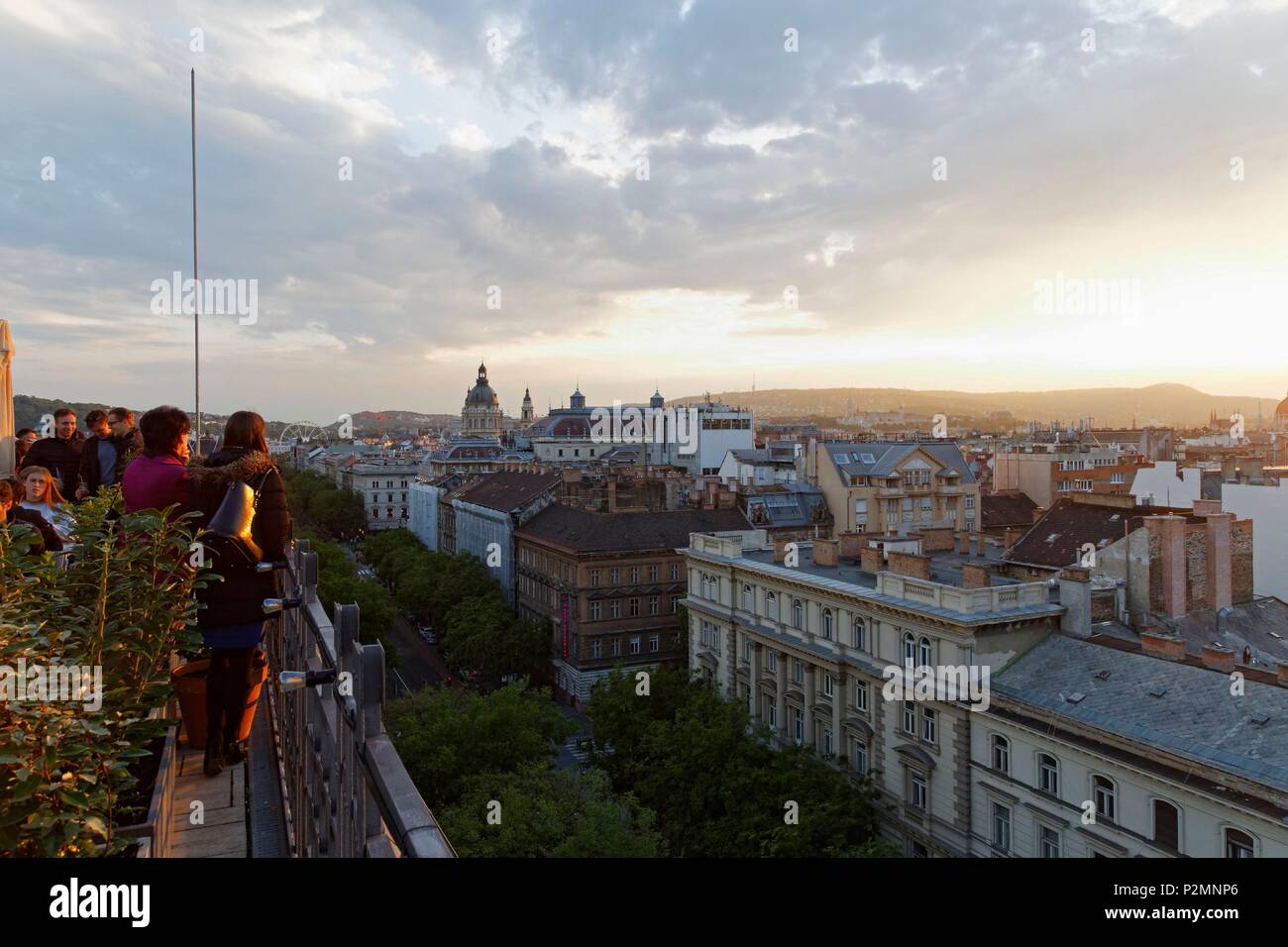 Budapest, Hungary, area classified as World Heritage, Pest, Andrassy Avenue, 360 degrees, rooftop bar Stock Photo