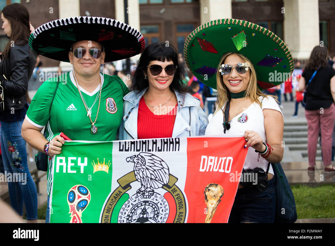 Moscow, Russia - June, 2018: Mexico football fans on world cup championship in Moscow, Russia Stock Photo