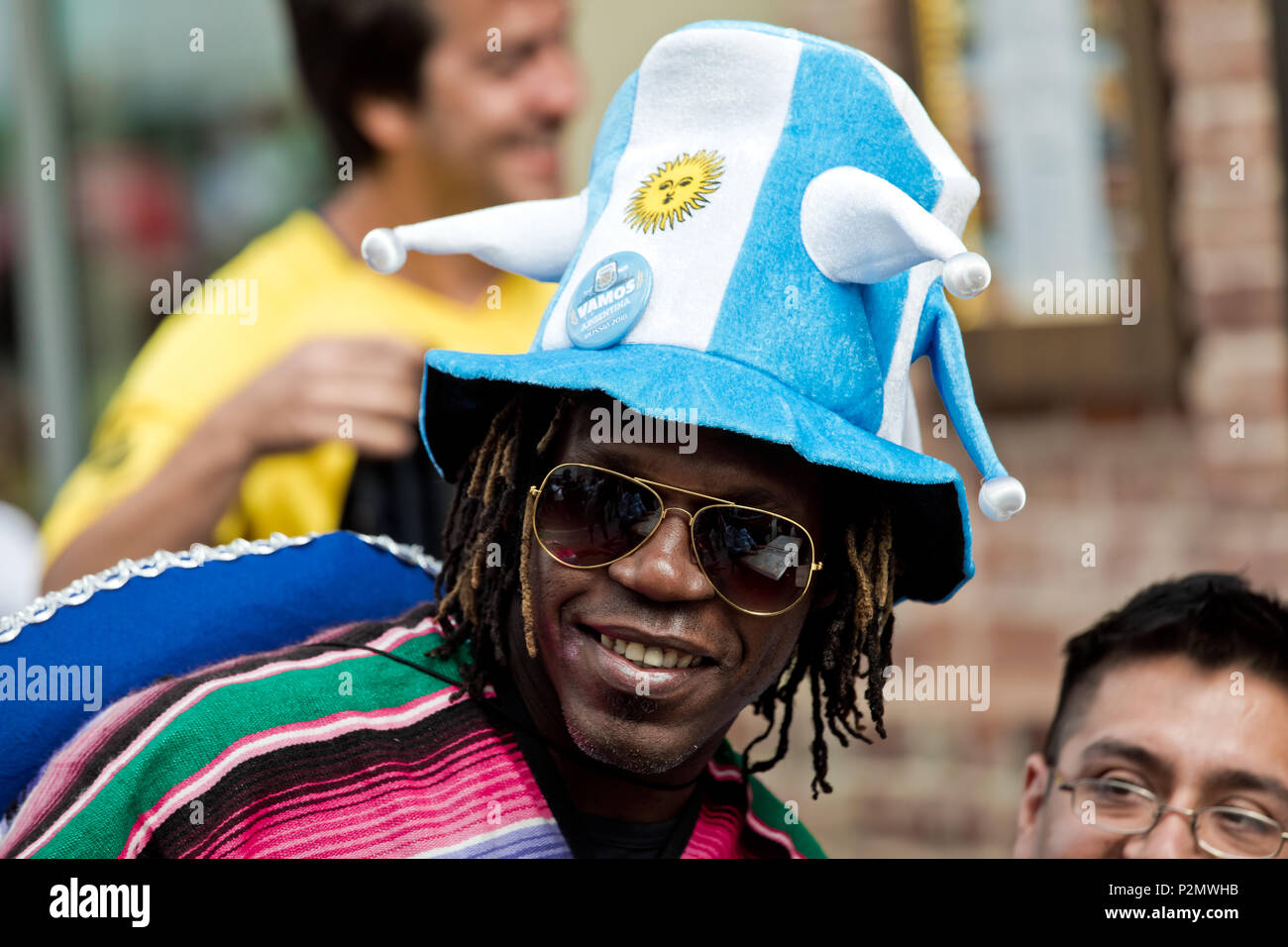 Moscow, Russia - June, 2018: Argentinean football fans on world cup championship in Moscow, Russia Stock Photo