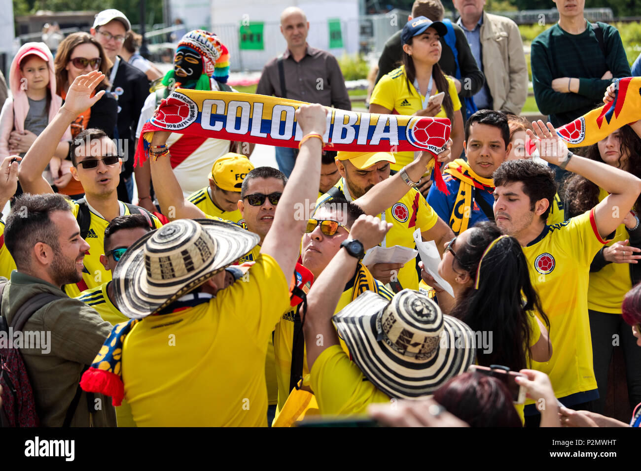 Moscow, Russia - June, 2018: Colombia football fans on world cup championship in Moscow, Russia Stock Photo