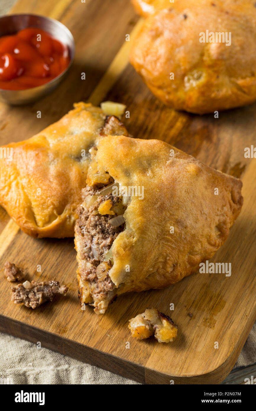 Homemade Upper MIchigan Pasty Meat Pie with Ketchup Stock Photo Alamy