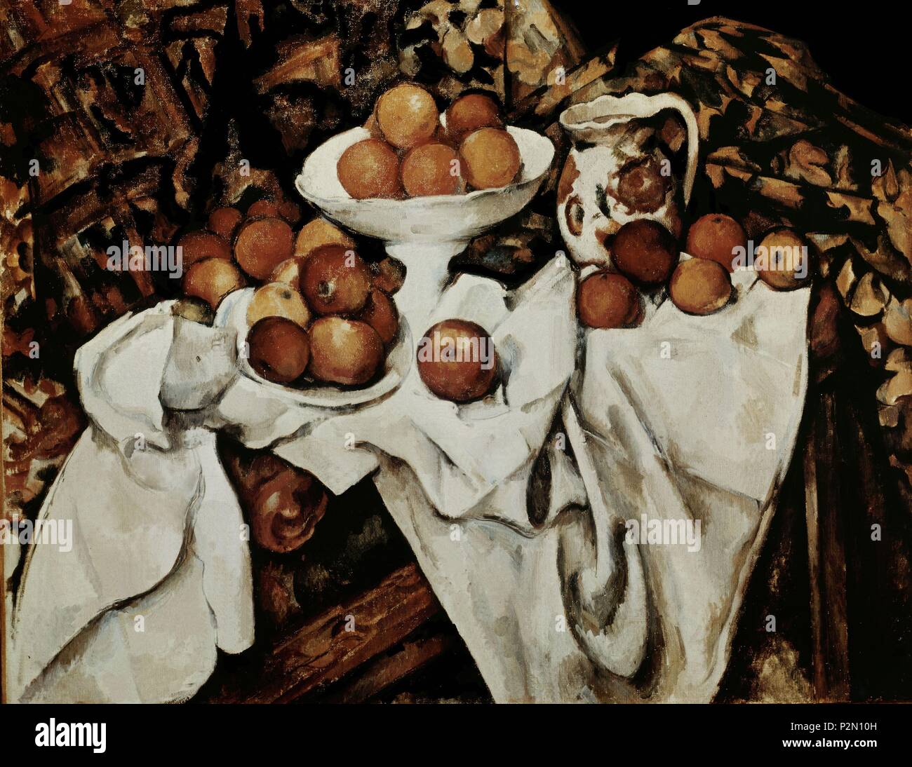 French school. Apples and Oranges. Pommes et Oranges. Paris, Musée d'Orsay. France. Author: Paul Cézanne (1839-1906). Location: MUSEE D'ORSAY, FRANCE. Stock Photo