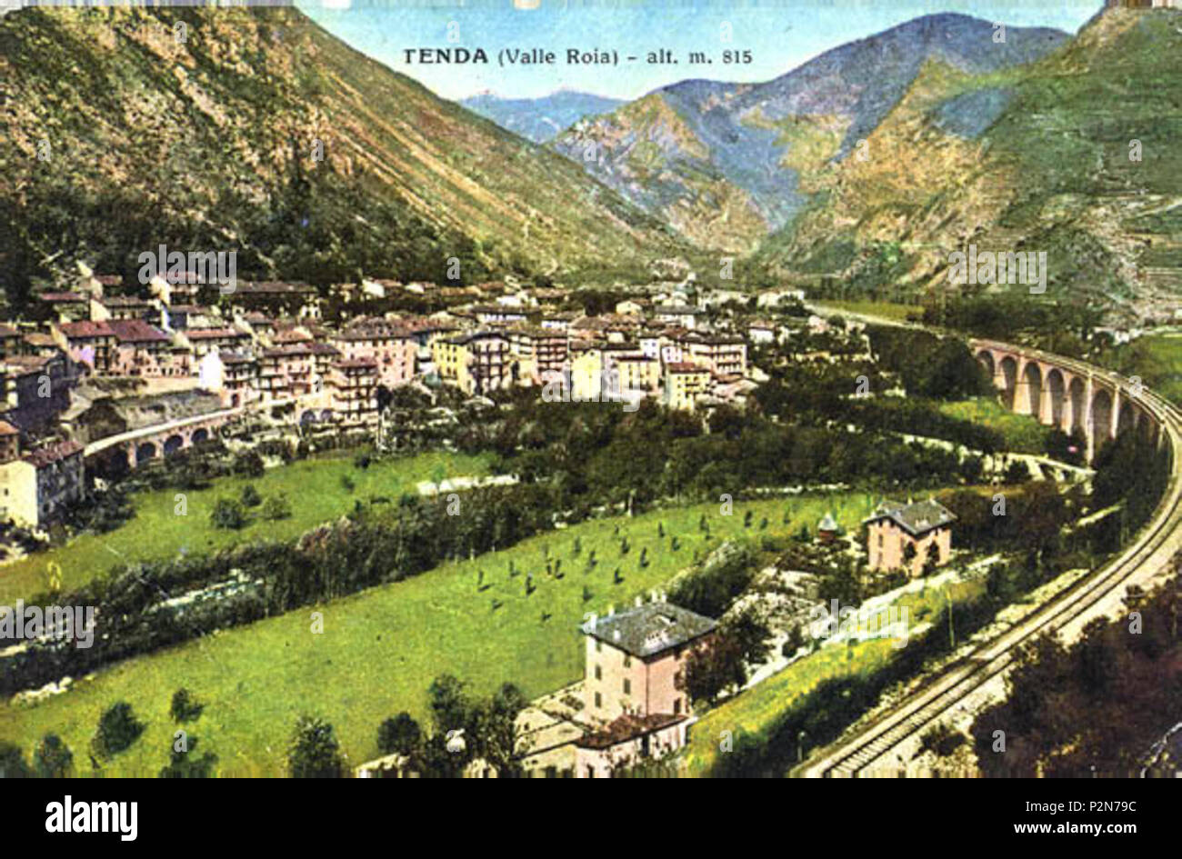 English: View of Tenda, Italy now Tende, France in 1938 . 1938. Unknown 68  Panorama Tenda 1938 Stock Photo - Alamy