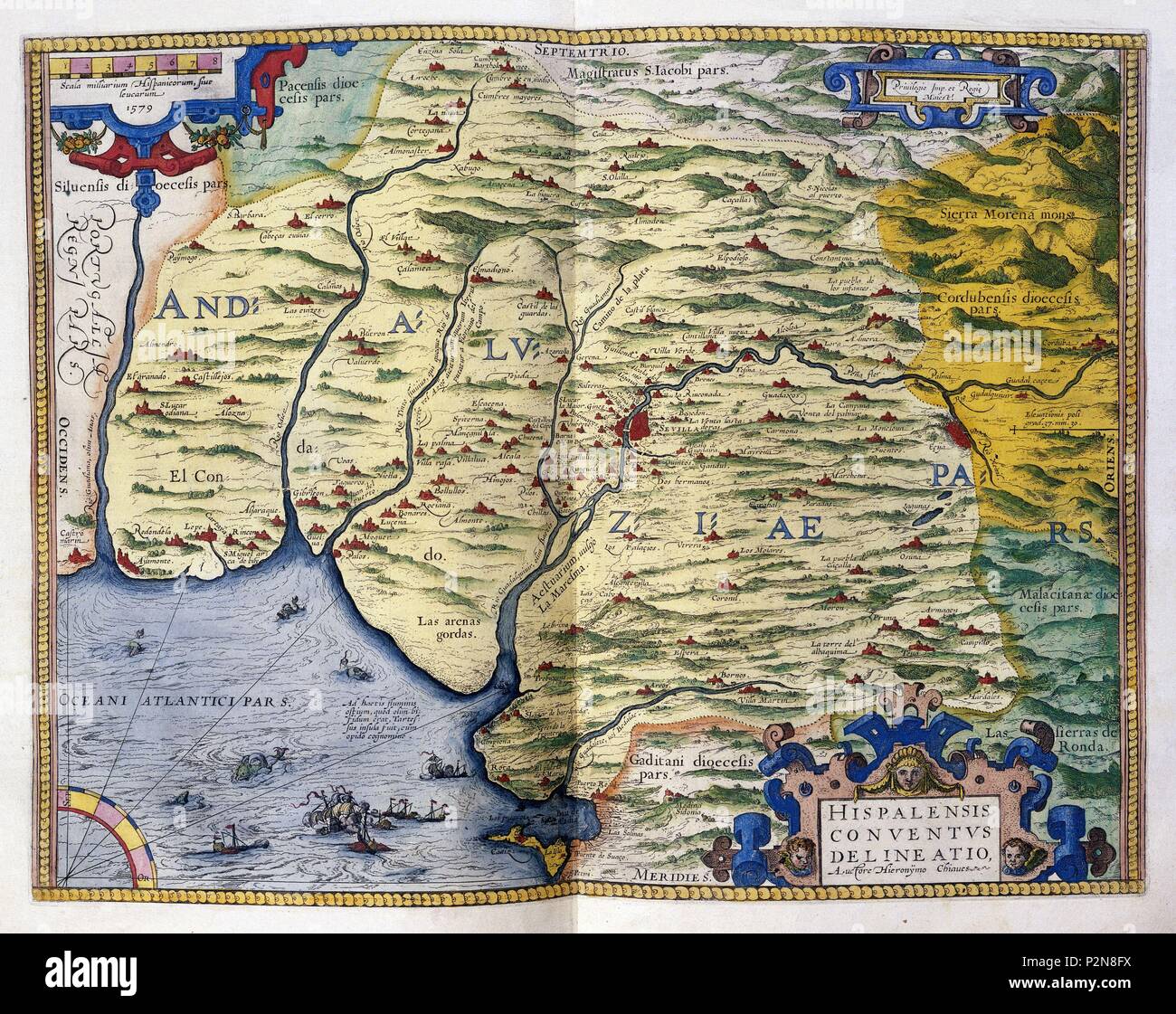 MAPA DE ANDALUCIA-DE CORDOBA A PORTUGAL. Author: Abraham Ortelius (1527-1598). Location: SERVICIO GEOGRAFICO DEL EJERCITO, MADRID, SPAIN. Stock Photo