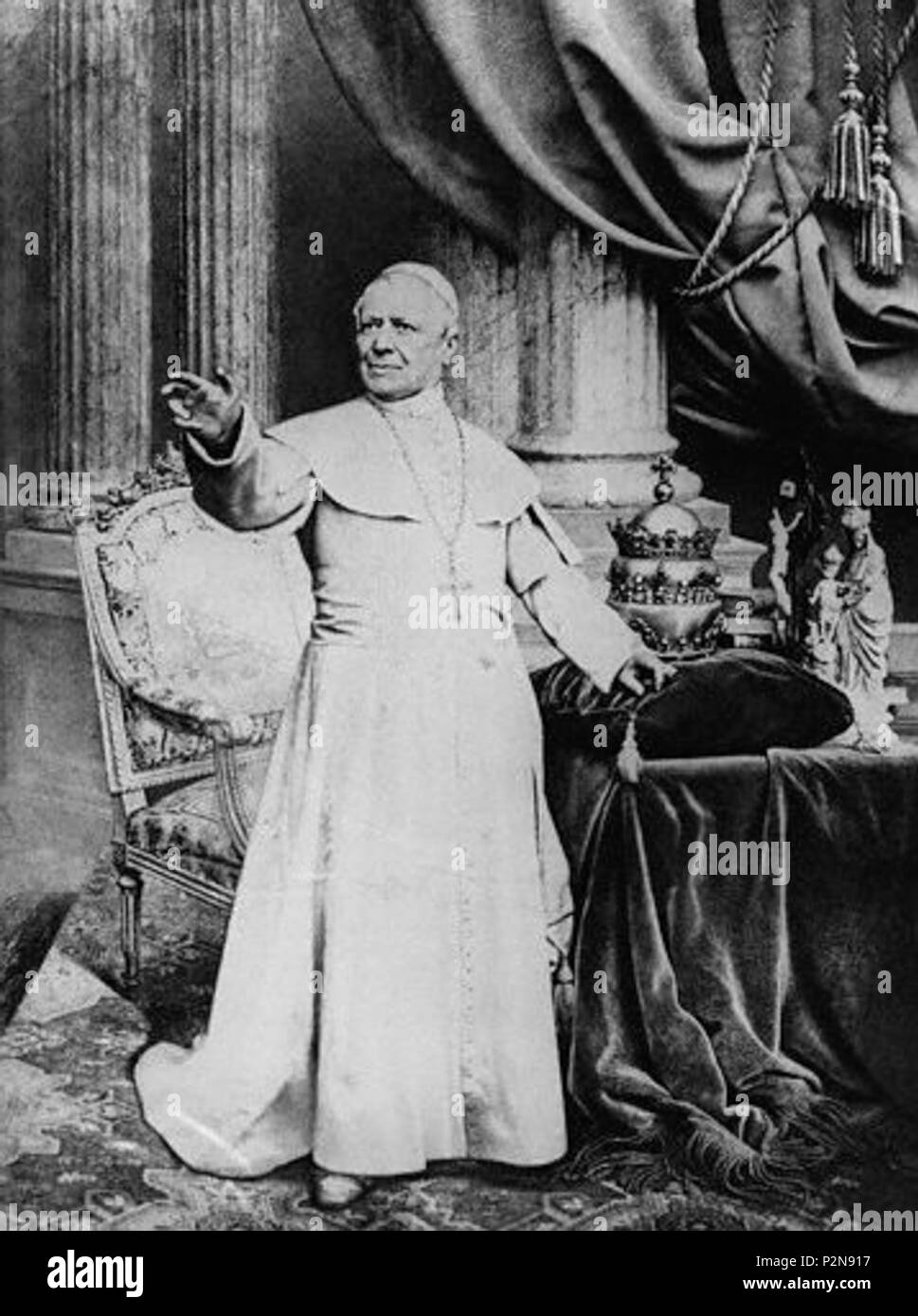 Pope Pius IX standing in front of his papal tiara. circa Unknown 72 Pope-pius-ix-02 Stock Photo - Alamy