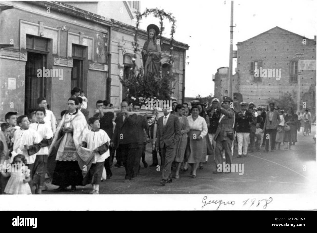 . Sacro Cuore, 1958 . 1958. Unknown 73 Processione del Sacro Cuore, foto del 1958, Nizza di Sicilia Stock Photo