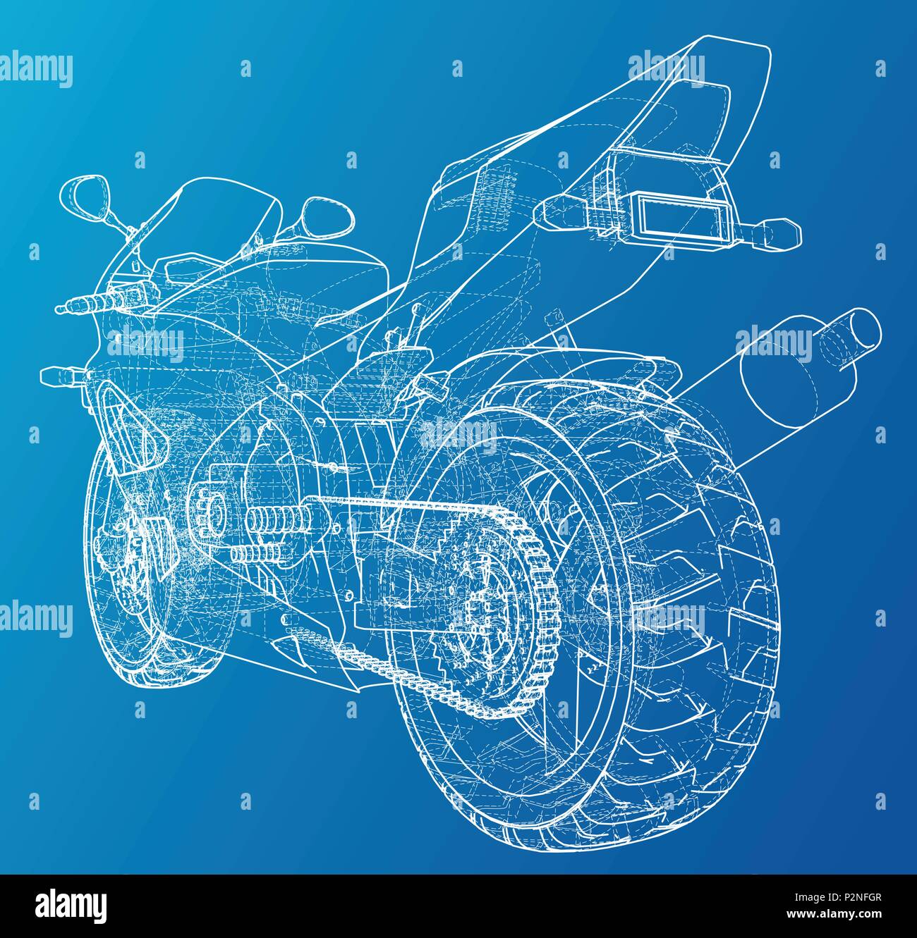 Sports bike technical wire-frame. EPS10 format. Vector created of 3d ...