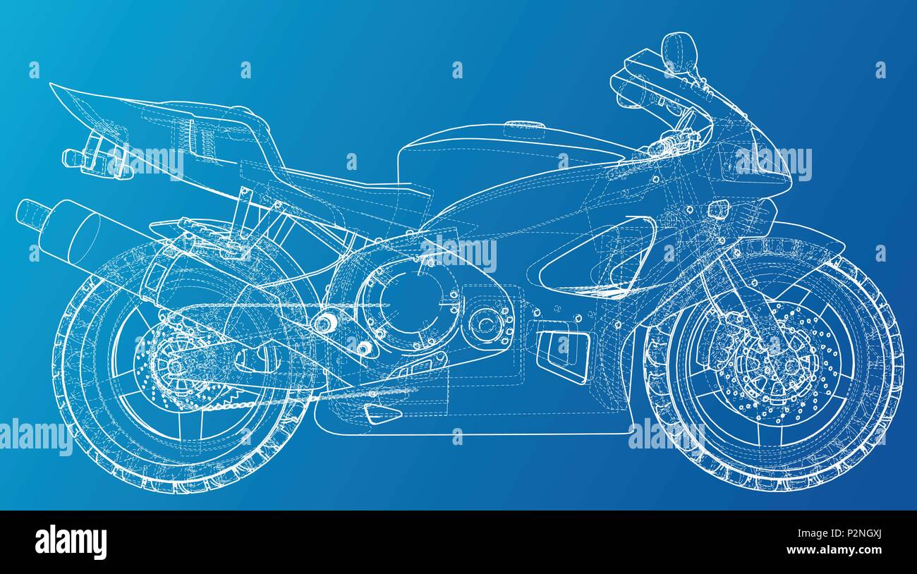 Sport motorcycle technical wire frame. EPS10 format. Vector