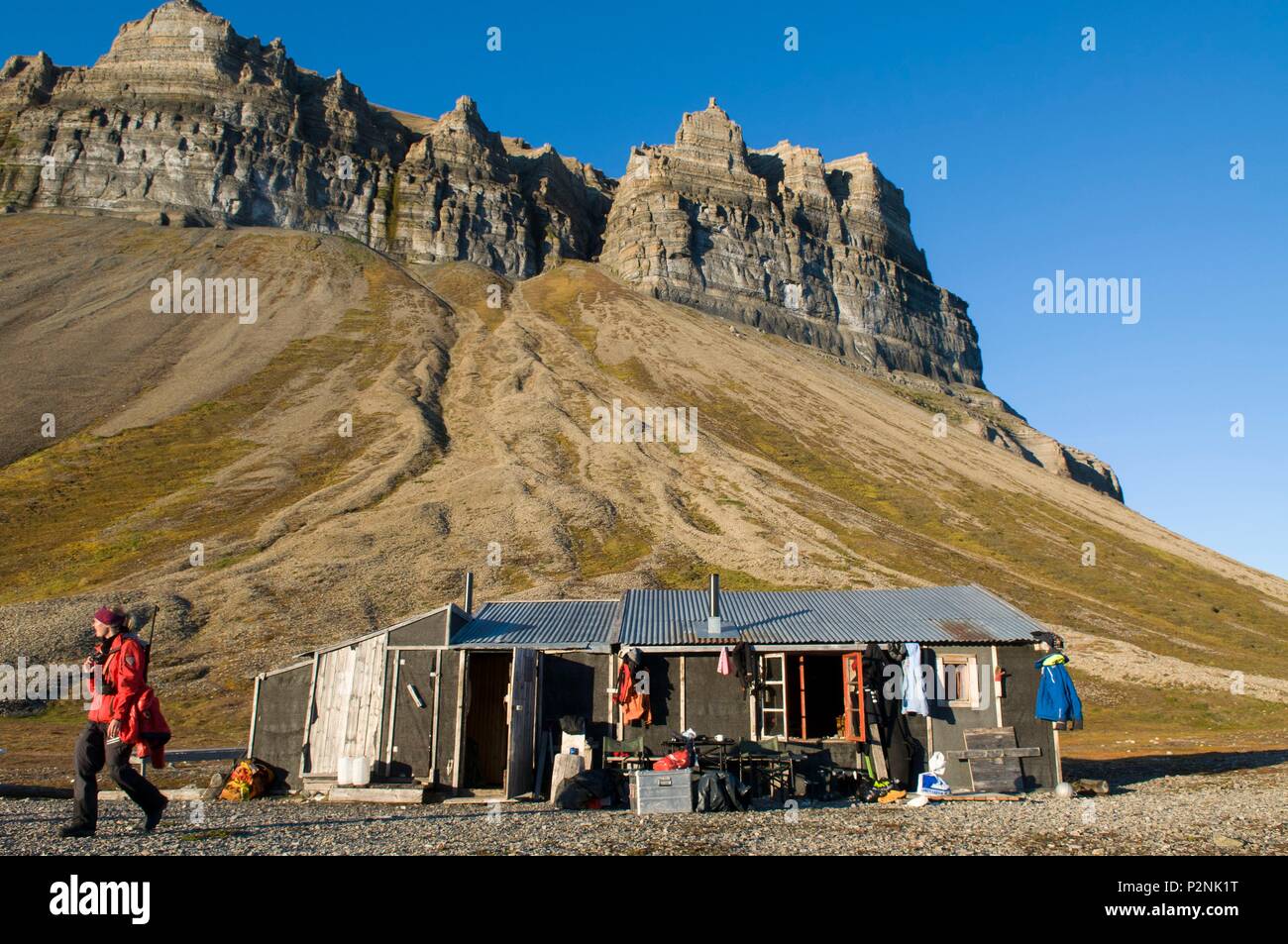 Norway Svalbard Spitsbergen Isfjorden Trygghamma Cabin Stock