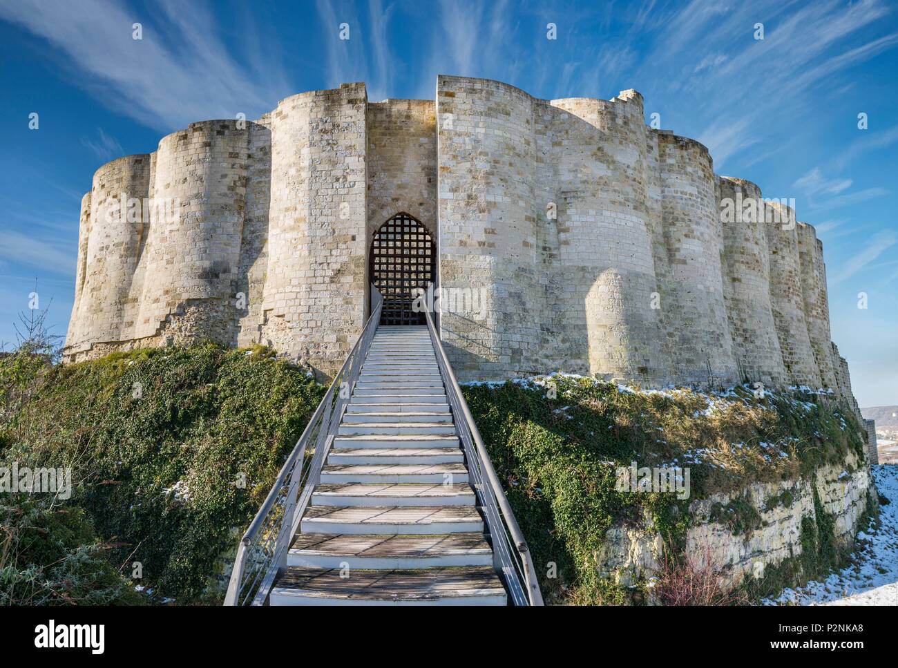 France, Eure, Les Andelys, Chateau Gaillard, 12th century fortress built by Richard Coeur de Lion, the dungeon Stock Photo