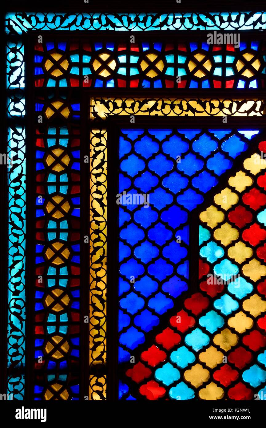 Azerbaijan, Shaki, Palace of Shaki Khans built in 1797 by Muhammed Hasan Khan, detail of a stained glass window Stock Photo