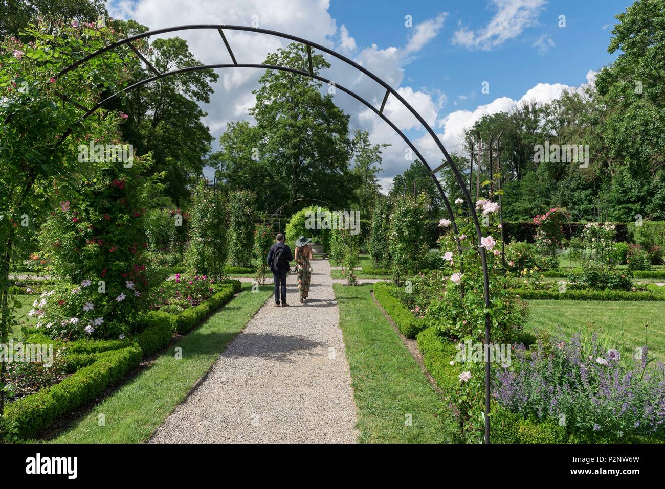 France, Oise, Fontaine Chaalis, Chaalis royal abbey, rose garden Stock Photo